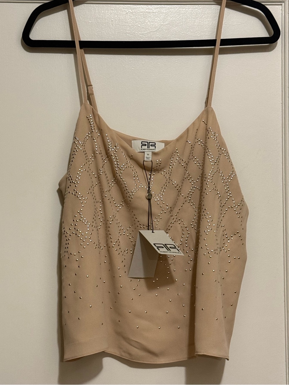 Robert Rodriguez Nude Beige Embellished Spaghetti Strap Camisole